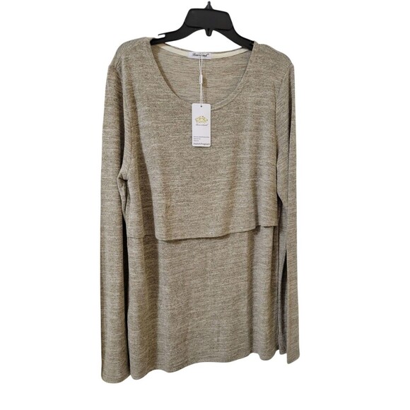 Bearsland Maternity XL Nursing Top Long Sleeve Oatmeal Layered Stretch F11.1 - Picture 7 of 13